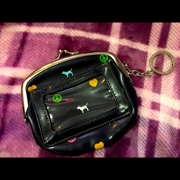 RARE VICTORIA’S SECRET PINK COIN PURSE POUCH BLACK HTF KEYCHAIN KEY CHAIN - Picture 3 of 3